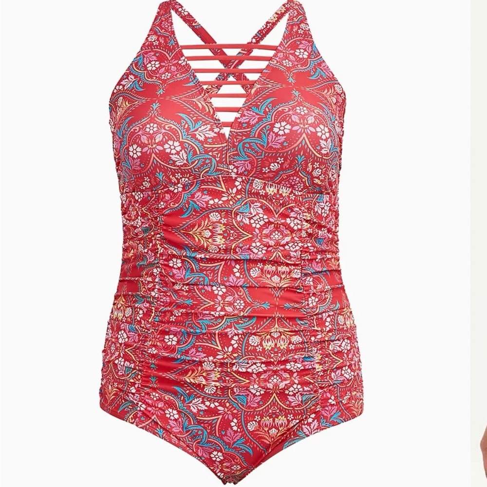 Torrid Medallion Lattice Front One Piece Pink 1 1x 14 16
